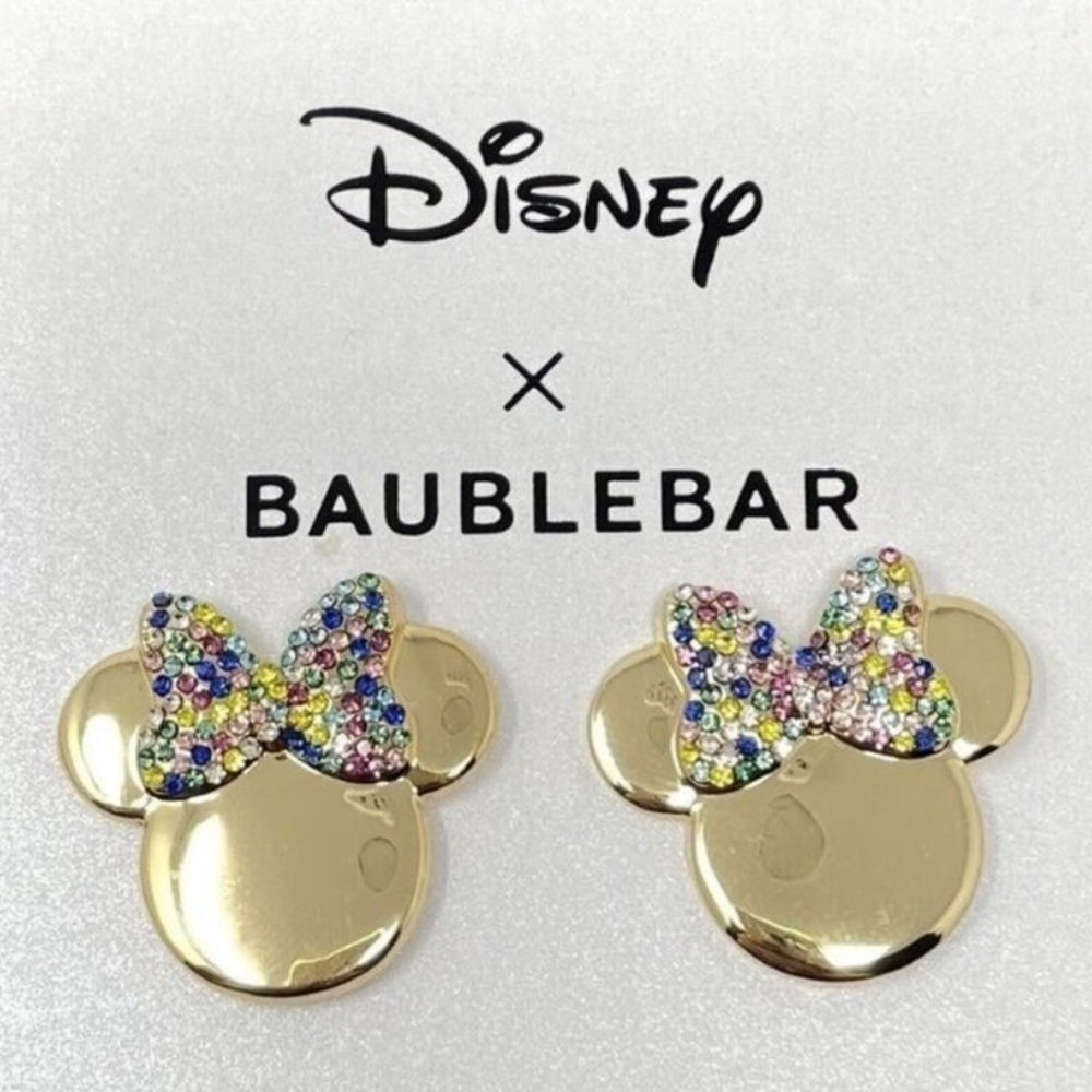 Disney X Baublebar earrings Minnie Mouse gold colored rhinestone Bowties